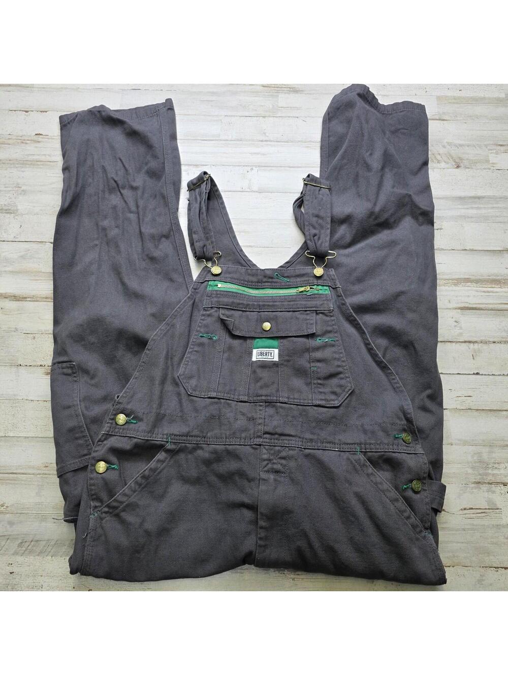 Liberty Men's Bib Overalls 34x32 Gray Duck Canvas Carpenter Painter